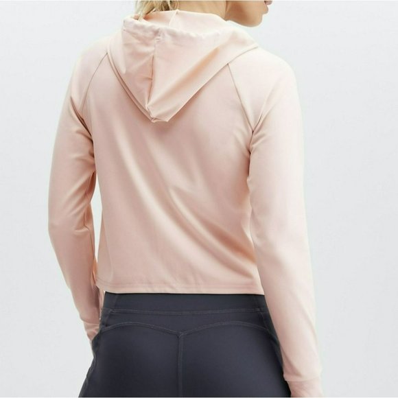 Fabletics Oasis Cropped Hoodie 1X Sand Raglan Sleeve Full Zip Boxy Pockets Plus - Picture 13 of 14